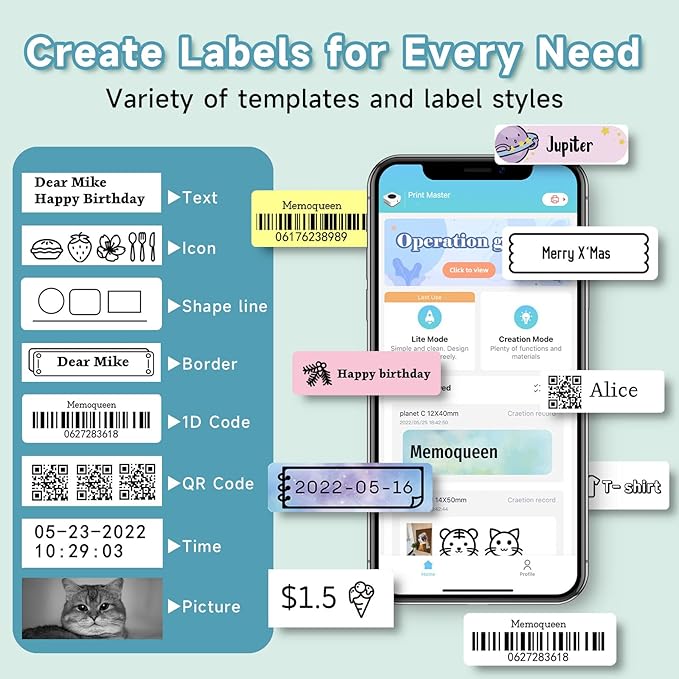 Phomemo Label Maker Machine with Tape, D30 Mini Bluetooth Label Printer, Versatile App with with 1000+ Symbols and 60+ Borders, Portable Label Maker for School Supplies, Home, Office, Green