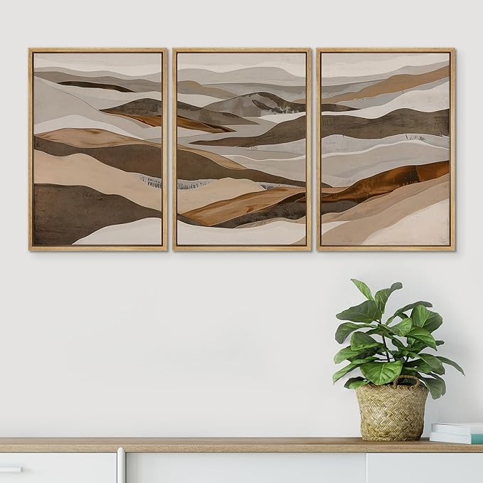 SIGNWIN Framed Canvas Print Wall Art Abstract Mountain Modern Minimalist Beige and Brown Layered Shape Nature Wilderness Modern Art Cool for Living Room, Bedroom, Office - 24"x36"x3 Natural