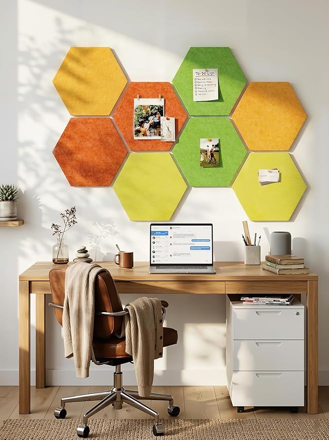 8 Pack Hexagon Felt Bulletin Board Tiles - 11.8" Large Thick Pin Board for Walls with 30 Push Pins, DIY Boards for Office Home School Decor, Aesthetic Hex Cork Board Alternative