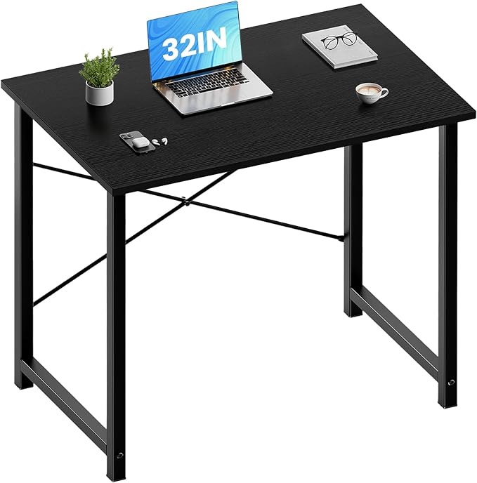 OLIXIS Small Computer Desk for Home Office, 32 Inch Writing Desk for Small Spaces, Study Table with X-Shaped Reinforcement, Sturdy Bedroom Table with Scratch-Resistant Tabletop & Metal Frame, Black