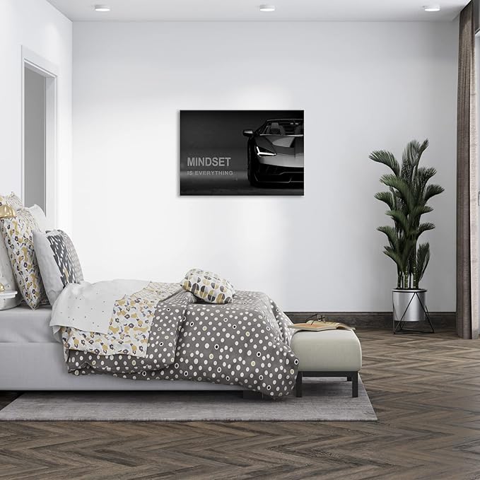 Motivational Canvas Wall Art Lamborghini Posters Prints Entrepreneur Bundle Set 1 Pieces Mindset Is Everything Canvas Wall Art Decorations for Office Bedroom (18" W x 24" H)