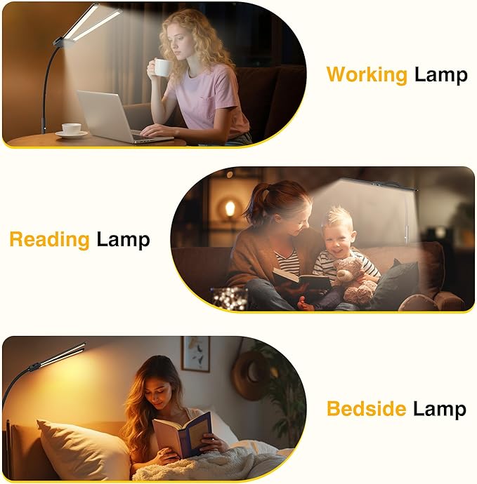 Rechargeable Floor Lamp Cordless with 8000mAh Battery, 15W Dual Head Adjustable Gooseneck LED Reading Lamp, Battery Operated Cordless Floor Lamp for Home, IP54 Rated