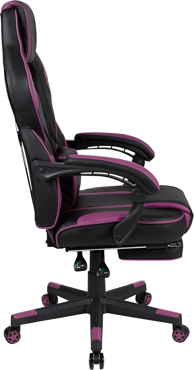 Flash Furniture X40 Gaming Chair Racing Ergonomic Computer Chair with Fully Reclining Back/Arms, Slide-Out Footrest, Massaging Lumbar - Black/Purple
