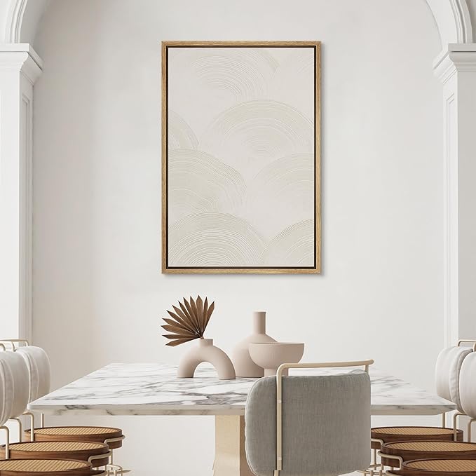 SIGNWIN Framed Canvas Print Wall Art Minimal White Paint Stroke Landscape Abstract Shapes Illustrations Modern Art Zen Nordic for Living Room, Bedroom, Office - 24"x36" Natural