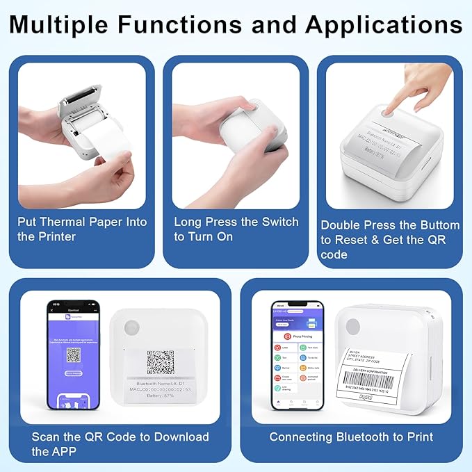 Label Maker Machine with Tape - Thermal Label Printer Bluetooth Label Maker Machine, Mini Printer Sticker Maker for Home, Kitchen, School, Office Organization (White)