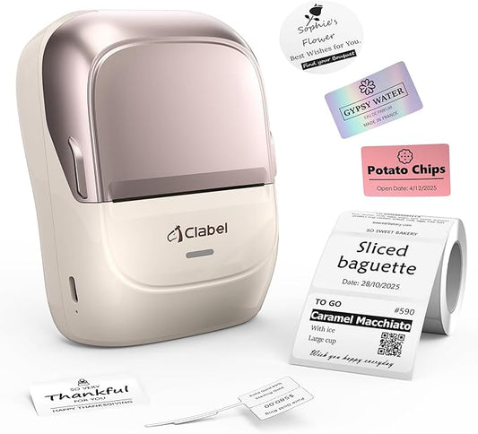 CLABEL Label Maker Machine with Tape, 221B Thermal Bluetooth Label Printer 2 Inch Portable Barcode Inkless Sticker for Small Business, Retail Office,Office, Home, Came with 1 Roll Label, Pink