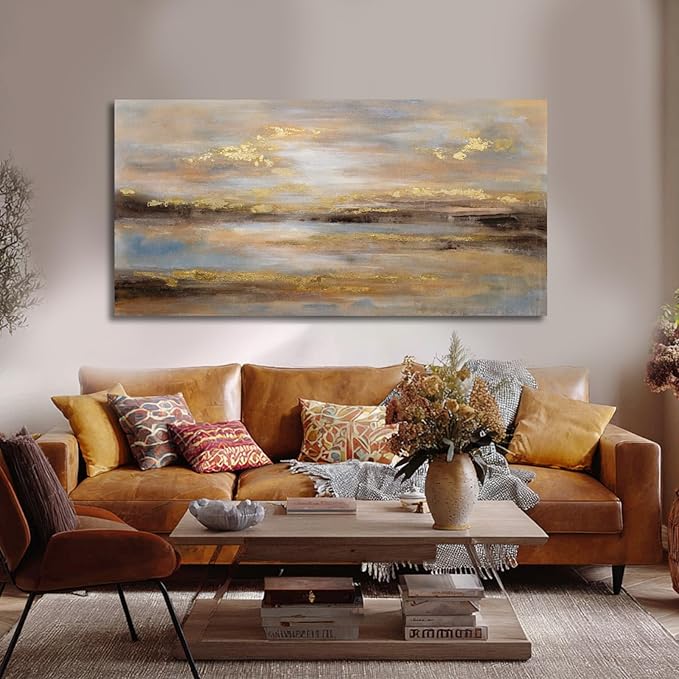 NBAODAN Abstract Wall Art for Living Room Gold and Orange Wall Decor for Living Room Large Neutral Art Pictures Modern Artwork 29x58 Inch Bedroom Dining Room Decorations