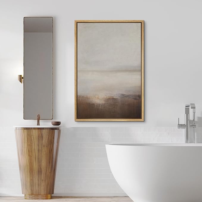 SIGNFORD Framed Canvas Print Wall Art Muted Horizon Abstract Earth Tones Illustrations Modern Art Decorative Relax/Calm for Living Room, Bedroom, Office - 24"x36" Natural