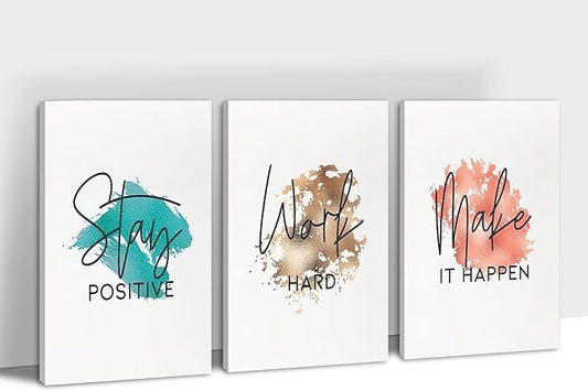 SHMAO Office Canvas Wall Art Motivational Wall Decor, 3 Piece Stay Work Make Print Pictures for Office Wall Decor Women Inspirational Framed Artwork Home Office Decor 16”x24”x3 Panels