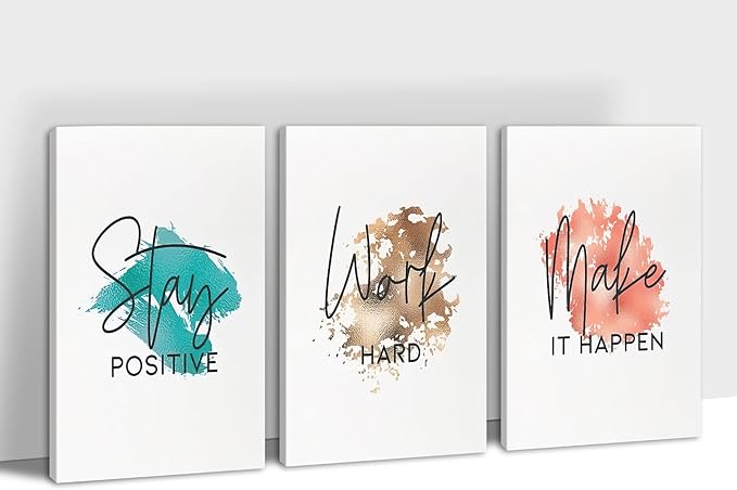 SHMAO Office Canvas Wall Art Motivational Wall Decor, 3 Piece Stay Work Make Print Pictures for Office Wall Decor Women Inspirational Framed Artwork Home Office Decor 20”x30”x3 Panels