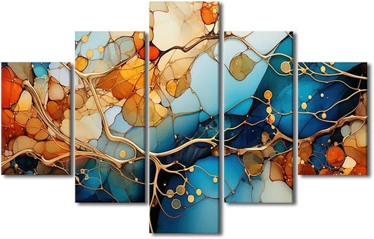 Wall Art Decor for Men Modern Living Room Canvas Art 5 Panel Abstract Painting Art Abstract Branch Seawater Poster Prints for Native Americans Bedroom Wall Art Framed Ready to Hang 60x40 in