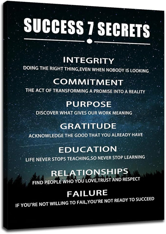 Inspirational Office Canvas Wall Art With Frames Motivational Wall Decor for Office Positive Entrepreneur Quotes Success 7 Secrets Poster Print for Living Room Workplace Ready to Hang [18''Wx24''H]