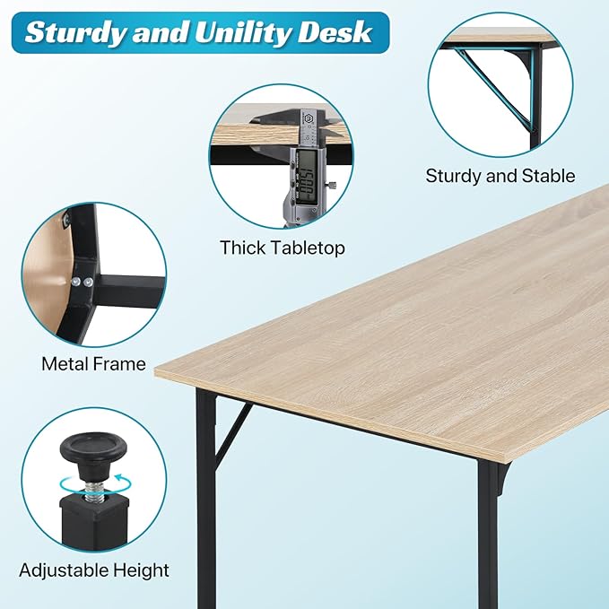 Computer Desk, 48 Inch Office Desk with Metal Frame, Home Office Desk, Modern Simple Style for Home Office, Living Room, Bedroom, Nature