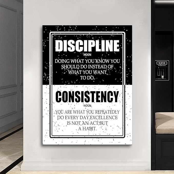 Motivational Wall Art Discipline Consistency Positive Picture Canvas Poster Print Use for Modern Home Bedroom Living Room Office School Wall Decoration Stretched and Framed [30''Wx 40''H]