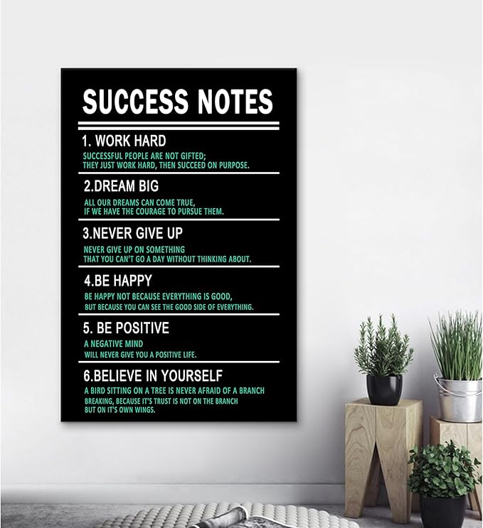 Office Wall Decor Inspirational Success Notes Entrepreneur Quotes Positive Poster Print Motivational Canvas Painting Picture Artwork For Home Living Room School Framed Ready to Hang [24''Wx36''H]