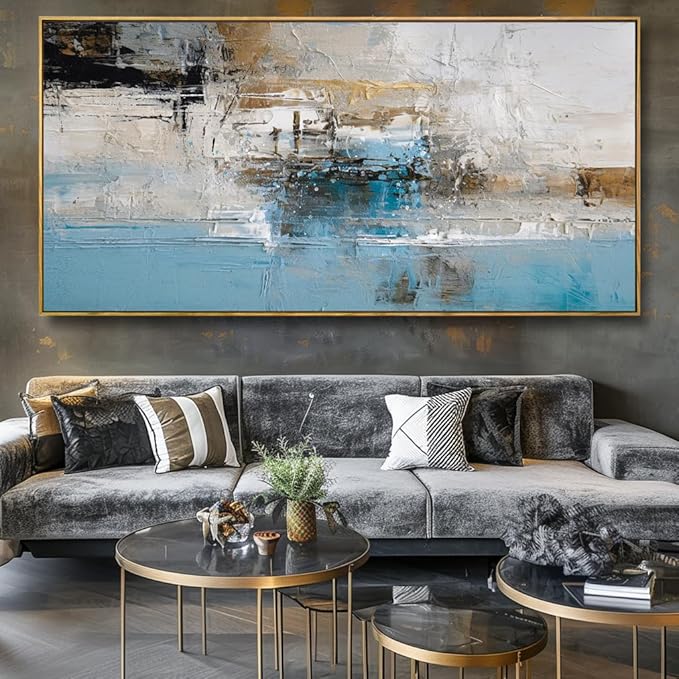 Wall Art Abstract Canvas Painting Blue Fantasy Colorful Wall Decor Modern Artwork for Living Room Bedroom Dining Room Home Office Decor 24"x48" with Framed