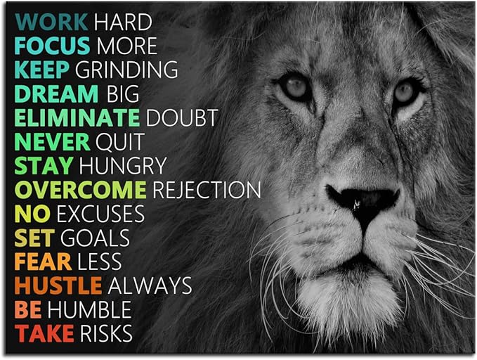 Inspirational Canvas Wall Art Animal Lion Positive Motivational Poster Canvas Painting Wall Art Framed Artwork Prints Picture for Living Room Office Gym [40''Wx 30''H]