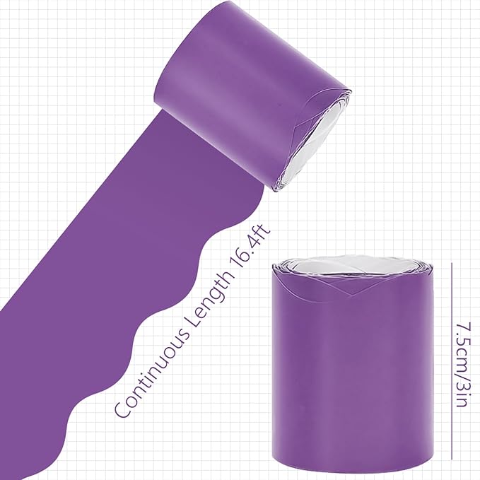 Whaline 65.6ft Purple Blue Bulletin Board Borders 4 Rolls Purple Blue Die-Cut Bulletin Board Trim for School Classroom Office Chalkboard Decoration