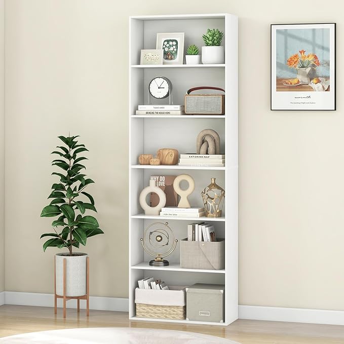 Giantex 6-Tier Bookcases Set of 2, 70" Tall Wooden Bookshelf, Freestanding Storage Organizer w/Open Shelves, Anti-Tipping Kits, Modern Floor Standing Display Shelves for Living Room, Bedroom, White