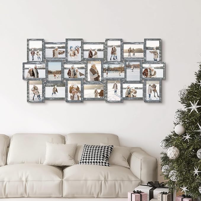J.M.Deco Photo Collage Frame for Wall, 21-Opening Reunion Family Picture Frame Set, Picture Frame Collage Wall Hanging for 4x6 Photos, Ashes