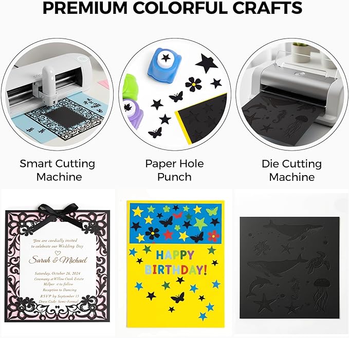 Koogel 100 Sheets Black Cardstock 12 x 12, Heavy Card Stock for Printer, Invitations, Scrapbooking, DIY Crafts and Decoration, Kids Back to School Supplies, 85lb/230gsm