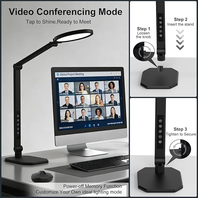NS LED Desk Lamp 2 Pack, LED Desk Light for Home Office & Video Calls, Adjustable 3000K-6500K Office Lamp with Remote Control, Timer, Memory, CRI95+, Dimmable Desktop Lamp