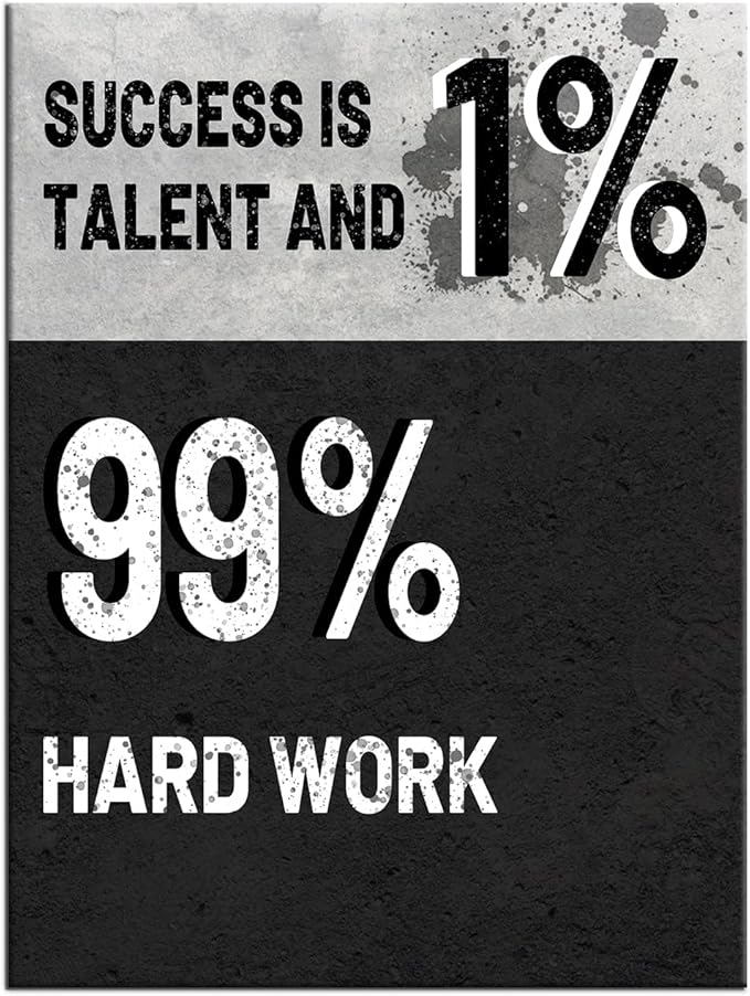 Success Is 1% Talent and 99% Hard Work Motivational Canvas Wall Art Inspirational Poster Print Positive Sign Picture Painting for Modern Home Living Room Office Gym Stretched and Framed [30''Wx 40''H]