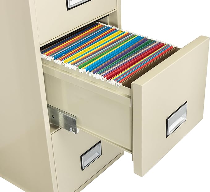 25 inch 4-Drawer Vertical Fireproof File Cabinet – Letter Size Filing – Key Lock – Water Resistant Seal – Fire and Impact Rated – Putty Finish – Model LTR4W25P