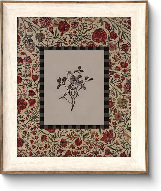 ASTRDECOR Framed Canvas Wall Art - Vintage Botanical & Bird Print, Cottagecore Floral Retro Decor for Living Room, Bathroom, Desktop, Preppy Style, 10x12 Inch
