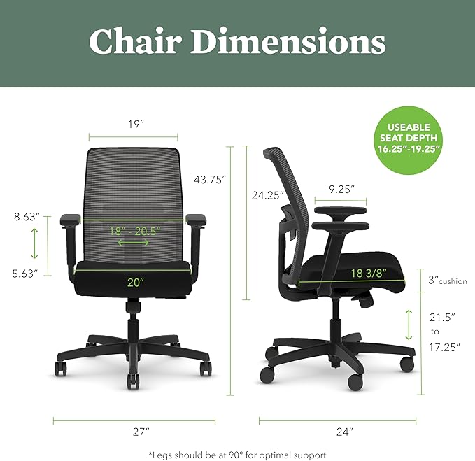 HON Ignition 2.0 Low Back Task Chair, Spectrum Mesh, Standard Synchro-Tilt Control, Office Chair with Lumbar Support, Height and Width Adjustable Arms, Black Frame, Blueberry