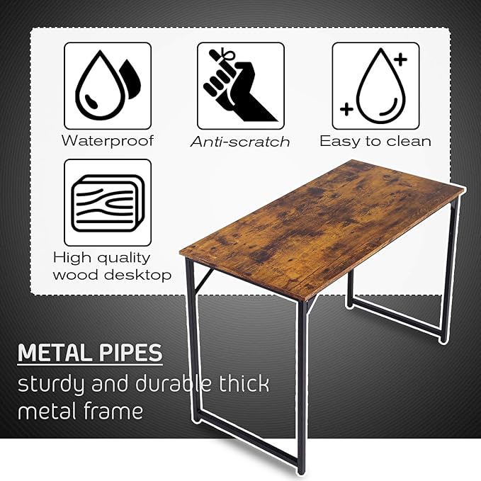 HCB Computer Desk 39inch Home Office Desk Writing Study Table Modern Simple Style PC Desk with Black Metal Frame(Brown),39x20x29inch