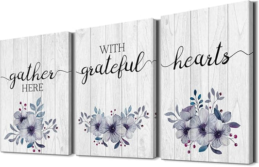 YOUHONG 3-Piece Wall Art Set - Gather & Grateful Signs for Dining Room (16''Wx24''Hx3PCS)