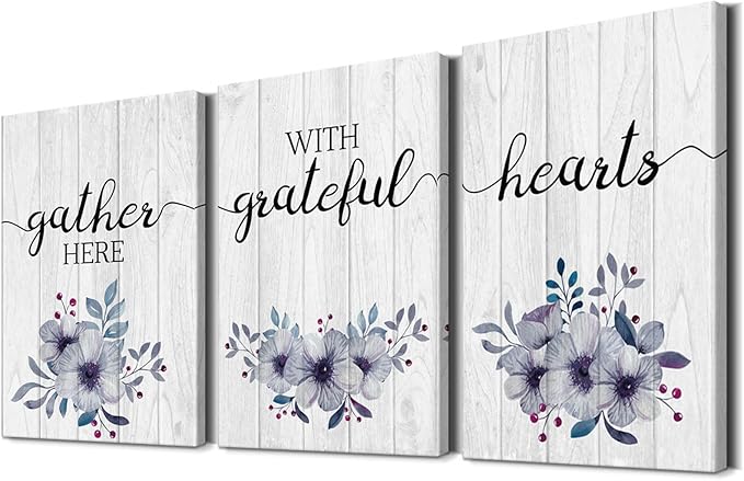 YOUHONG 3-Piece Wall Art Set - Gather & Grateful Themed Decor for Dining Room (24''Wx36''Hx3PCS)