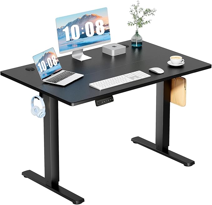 DUMOS 48 Inch Electric Standing Desk Height Adjustable, Sit to Stand Up Computer Workstations Work PC Table Home Office Study Writing Gaming Desks with Memory Presets for Walking Pad, Bedroom, Black