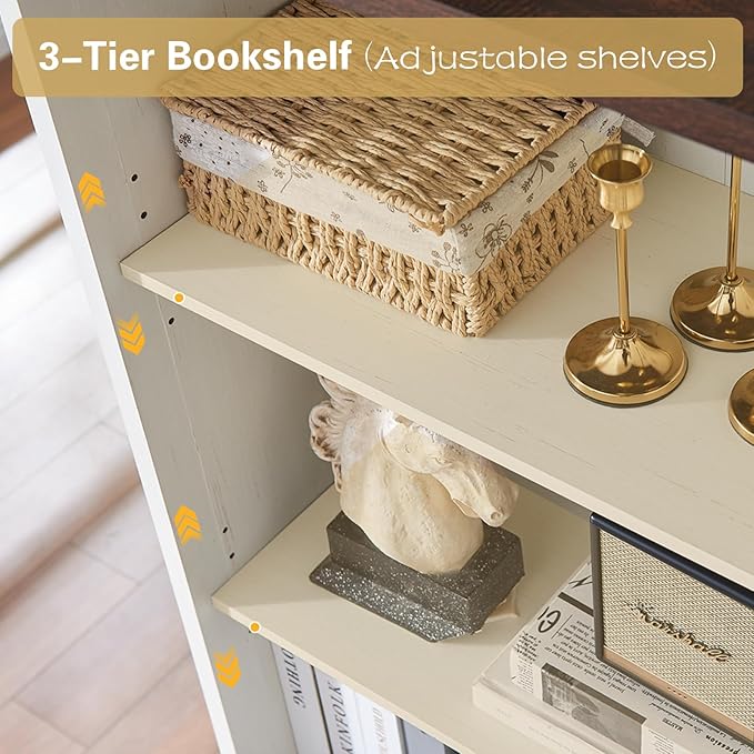 71" Tall Bookshelf, 5 Tier Bookcase with Adjustable Shelves and Barn Doors, White Farmhouse Bookshelf with Storage Cabinet, Wood Freestanding Display Bookshelves for Bedroom, Living Room