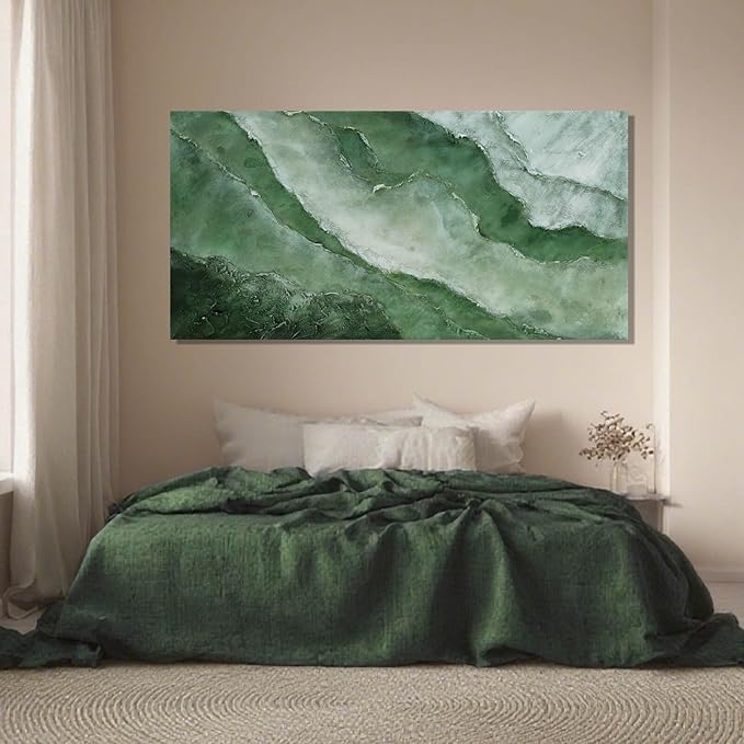 Green Large Wall Art, Abstract Minimalist Decor Paintings for Wall, motivational posters, Framed for Bedroom and Living Room, 24" x 48"