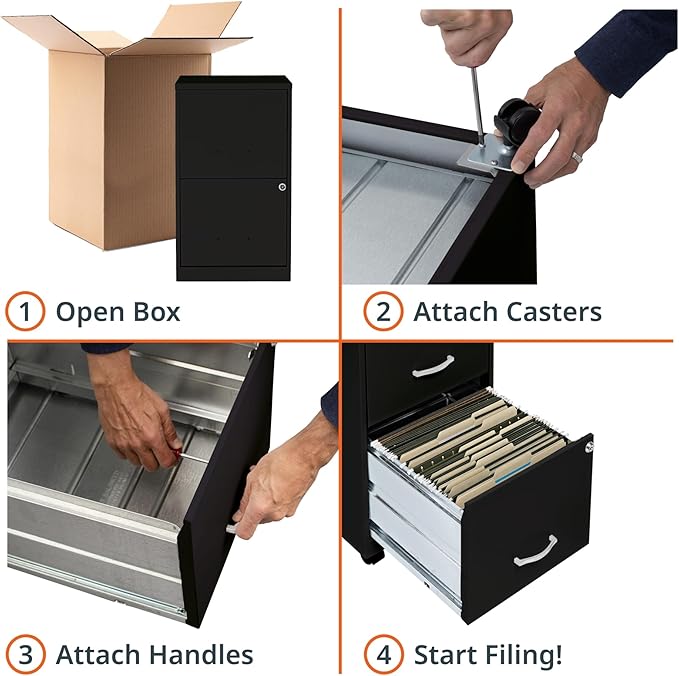 Lorell 2-Drawer Mobile File Cabinet, 14.2" x 18" x 26.5", Black