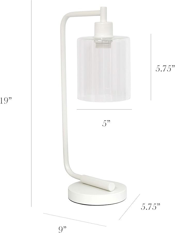 Simple Designs LD1036-WHT Bronson Antique Style Industrial Iron Lantern Desk Bedside Glass Shade Table Lamp, White