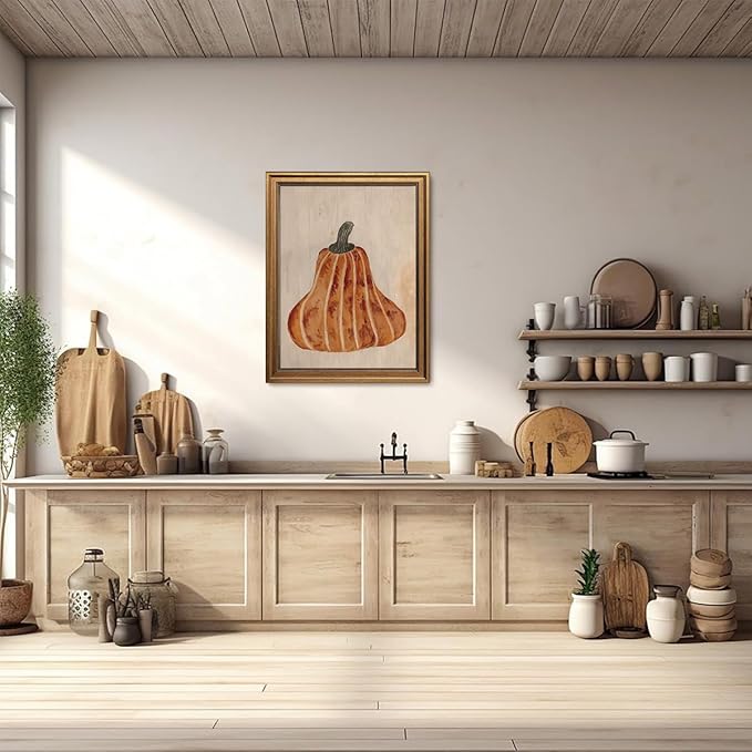 Gold Framed Wall Art Vintage Canvas Wall Art Japandi Pumpkin Fruits Artwork Prints Picture for Living Room Bedroom Farmhouse Bathroom Office Decor, 16x24