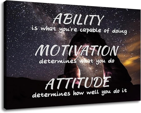 QYHART Ability Attitude Motivation Canvas Wall Art Painting Inspirational Posters Pictures Prints Artwork for Living Room Office Decor Framed Ready to Hang [18''Wx 12''H]