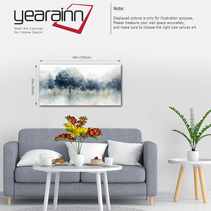 yearainn Foggy Forest Canvas Wall Art - Indigo Blue Abstract Trees Pictures for Wall Decor Nature Canvas Painting Modern Printing Artwork for Living Room Bedroom Home Office Wall Decoration 20" x 40"