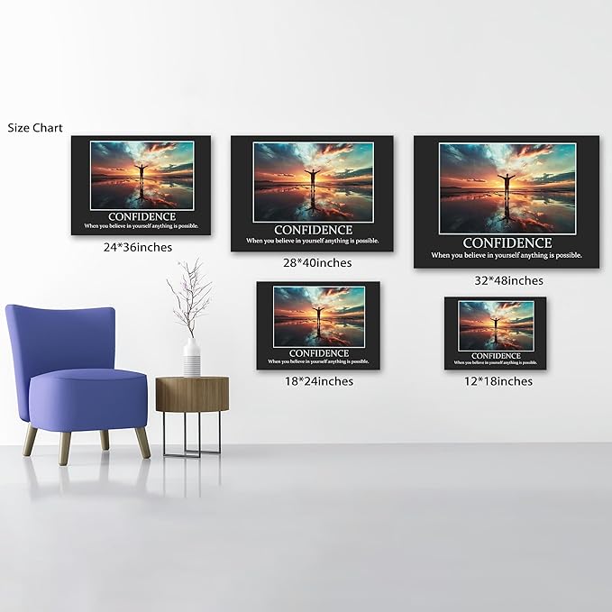 UZMKM - Inspirational Wall Art, Black Background Motivational Confident Picture, Quote Saying Canvas Print for Home Office Decor, Company Poster Framed Artwork for Office Wall Decor 28x40 Inch