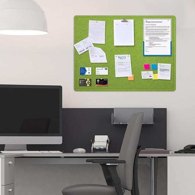Bulletin Board, 24 x 18 inches Felt Board Decorative Pin Board, Cork Board Alternative for Wall, Foldable Photo Board Self-Adhesive Vision Board with 20 Pushpins - Foliage Green
