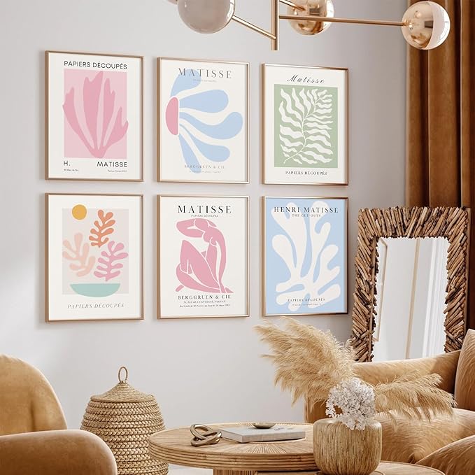 Henri Matisse Wall Art Prints Pink Blue Canvas Wall Decor Aesthetic Pictures Wall Art Danish Pastel Painting Henri Matisse Poster Trendy Artwork for Bedroom 8x10 Inch Unframed Set of 6