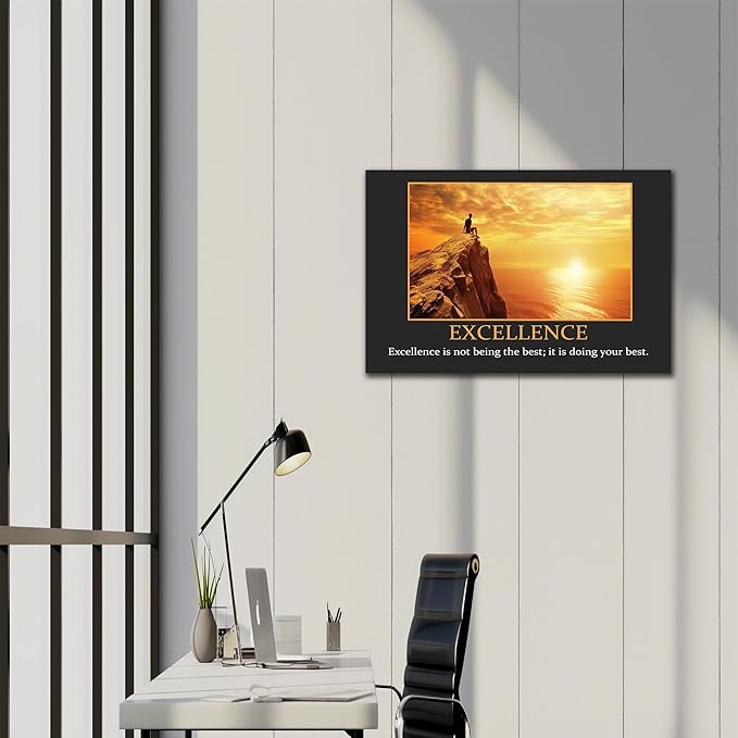 UZMKM - Office Wall Art, Motivational & Inspirational Quotes Canvas Wall Art for Home Office Wall Decor, Positive Quote Wall Decor, EXCELLENCE Words Poster Frame for Company Wall Decor 24x36 Inch