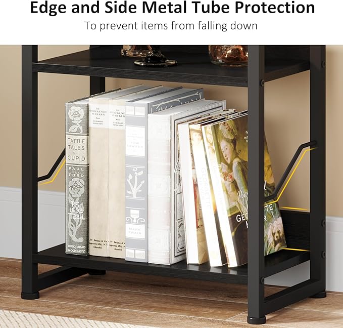 Hosfais 5 Tier Tall Bookshelf: Industrial Wood Book Shelf with Edge Protection Metal Narrow Bookshelf Bookcase Storage Organizer Display Rack for Living Room Home Office (Black)
