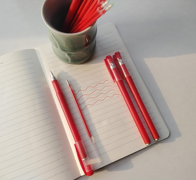 Red Pens and 0.5mm Pen Refill,Gel Pen Ink Refills Set Kit, 20 Pcs Red Ink Pen Refills with 3 Gel Pens(red Pen & Refill)