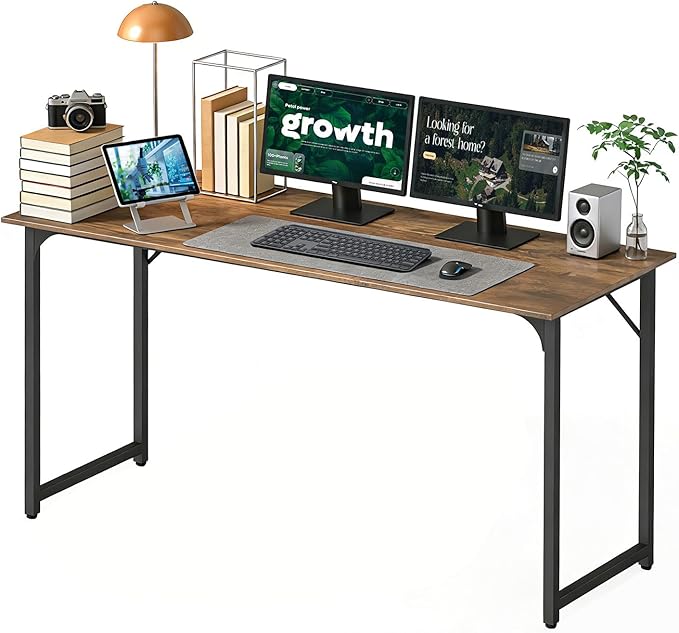 BestOffice Computer Desk,Home Office Desk, Modern Simple Style for Home Office Study Writing (Brown, 55 Inch)