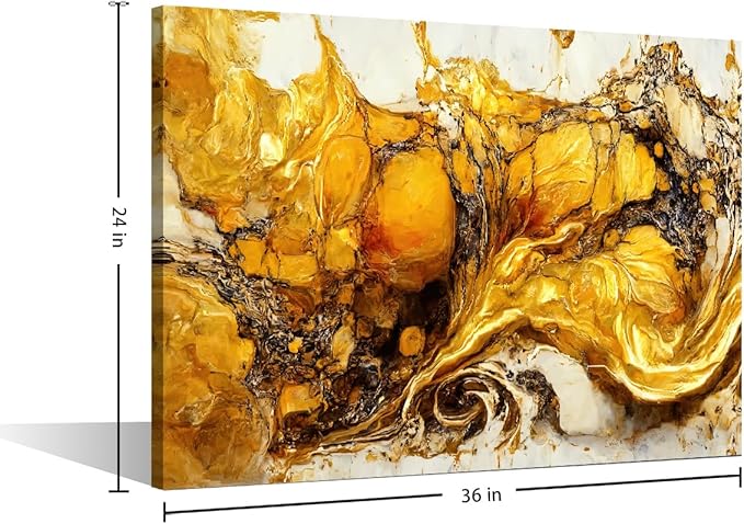 Canvas Wall Art for Home Decor Modern Abstract Artwork Gold and White Poster Prints on Canvas 1 Panel Canvas Art for Men Lady Living Room Bedroom Decor Stretched and Framed Ready to Hang 36x24 in