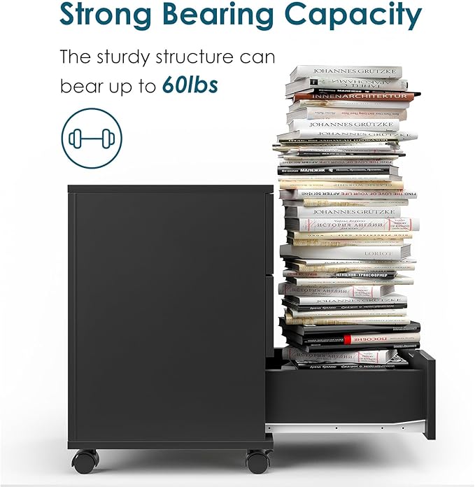 3 Drawer File Cabinet with Wheels, Heavy-Duty Steel Rolling Drawer Cabinet, Under Desk Filing Cabinet for Home Office Storage, 15.74" W x 15.74" D x 22.16" H (Black)